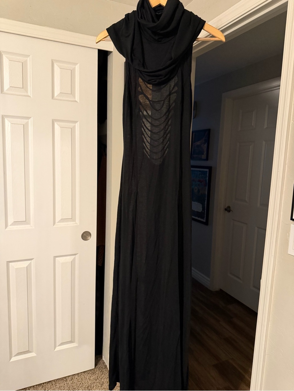 Dolls Kill Black Maxi Dress with Draped Cowl Neck - Picture 2 of 3